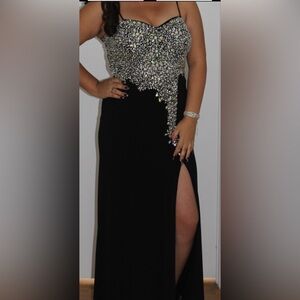 Crystal Doll Black and Silver Embellished Prom Gown